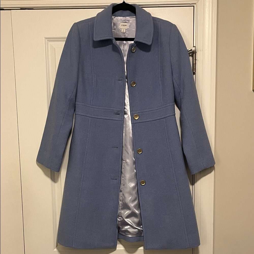 J. Crew Women's Light Blue Wool Blend Trench Coat Size 4